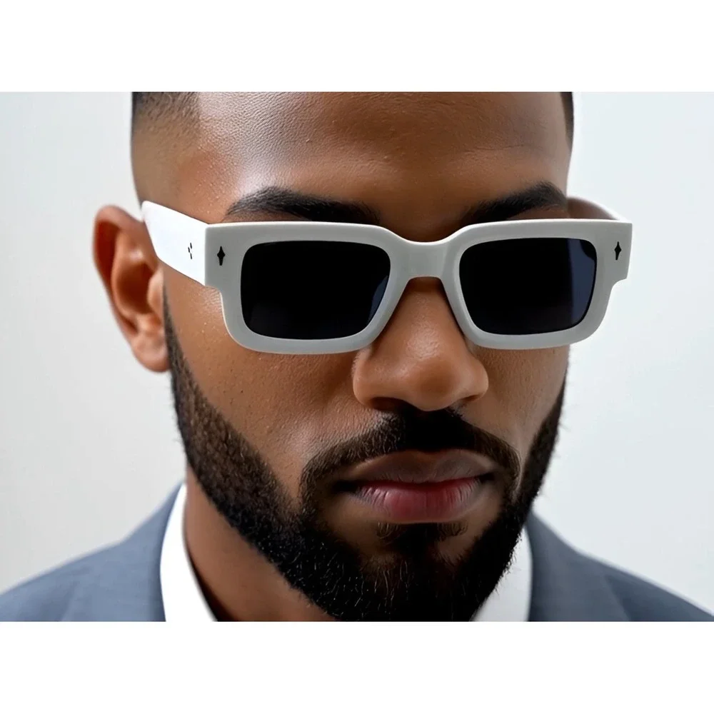 White Square Frame Sunglasses Retro Fashion Bold Trendy Shades Gafas Lentes‎ Men